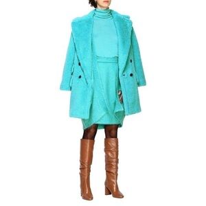 NWT MaxMara turquoise pleated mohair blend skirt